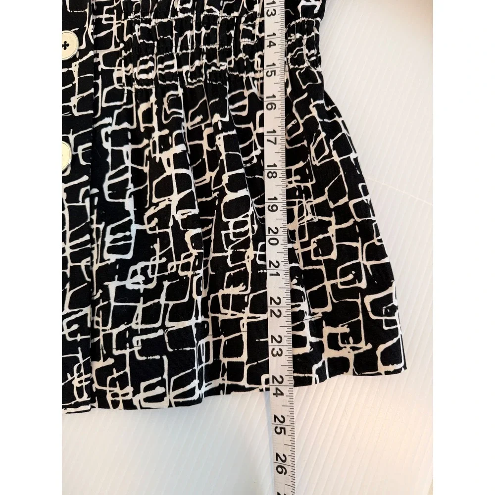 Laura Ashley Womens Black White Geometric‎ Print Button Front Jacket Blazer Sz L